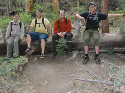 Resting for a minute on a log at the top of the climb...