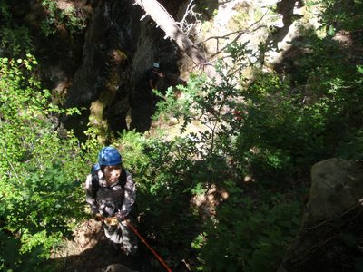 Monica on the first rappel into Sundance Canyon.