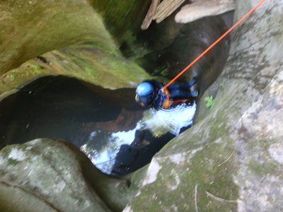 Monica leads the second rappel in Sundance Canyon.  We...