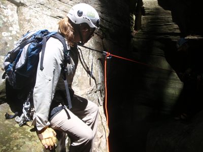Meredith, waiting her turn to rappel.