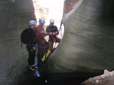 Mike, Joel and Andy carefully inspect the rigging of our...