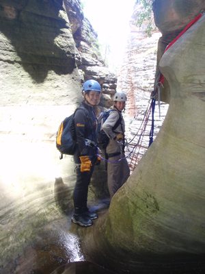 Monica and Meredith, waiting their turn at the top of...