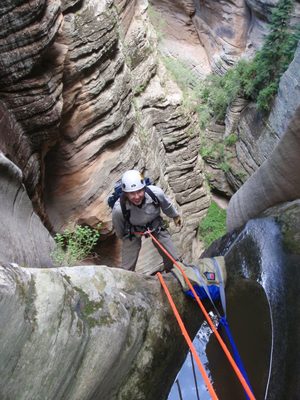 Meredith, starting the 170 foot rappel.  The reason the...