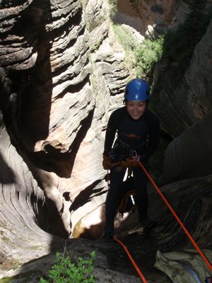 Monica, starting the 170 foot rappel.