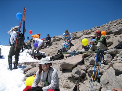 Pausing just below the final path to the top.  The snow...