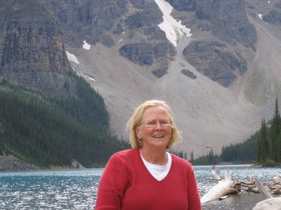 On the shores of Morraine Lake, also glacier fed