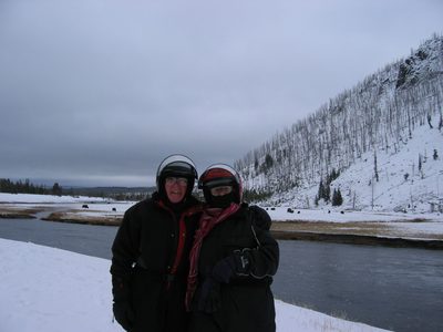 Mom and Dad in front of the buffalo.