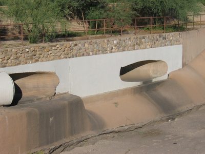 Close up of drainage area showing large scoops that feed...