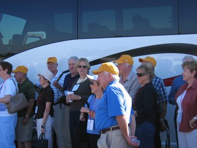 Meg (in the shades) among the troops touring at the...