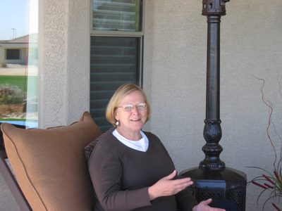 Meg enjoying the outdoor "living room" at the Lloyd residence