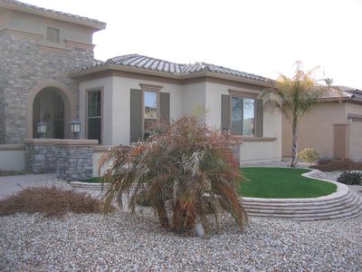 Some of the landscaping, including Bruce's quite green...