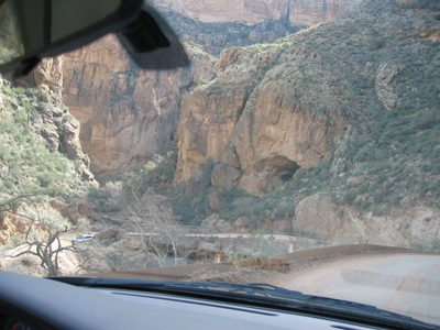 Plunging down to Fish Creek .. .road is one lane and...