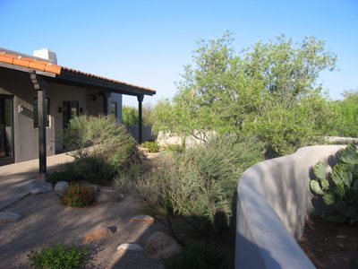 A west looking view which shows the patio stretching the...