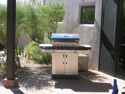 The handsome gas grill connected by Dad and John to the...