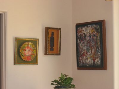 NW corner of family room.  We like the "faces" motif...