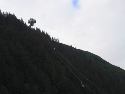 The Mt Roberts Tramway leaves from 'downtown' Juneau and...