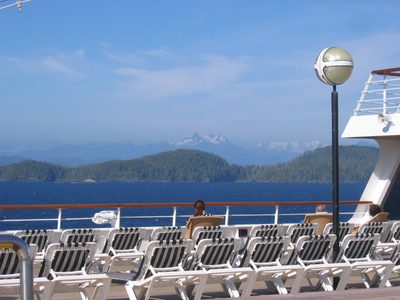 A few people taking the sun in Ketchikan Harbor