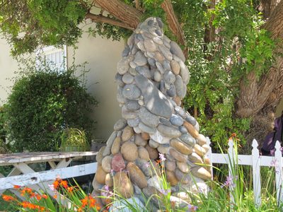 Unusual rock sculpture on one of the side streets in Santa Cruz.