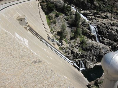 The south face of the dam, with the mild overflow...