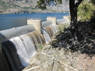 The overflow area on the east side of the dam.