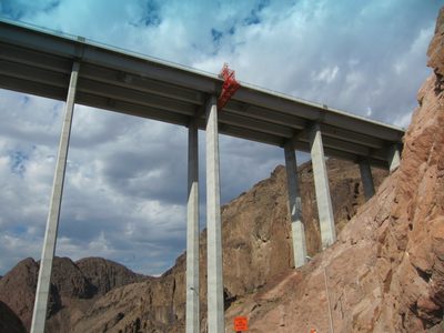 The bridge crosses from Nevada into Arizona at a...