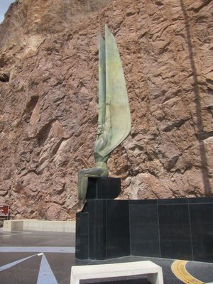 A statue of winged victory outside the dam visitors' center.