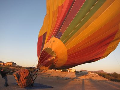 Pulling the basket upright along with the balloon