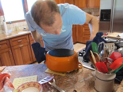 Fitting the "lid" (ie the bottom of the Dutch oven) over...
