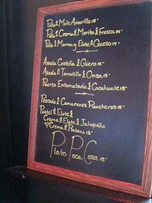The menu which changes at least twice-daily.  Plata is...