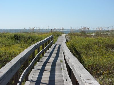 View down the boardwalk to the beach