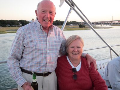 The happy couple leaving the harbor