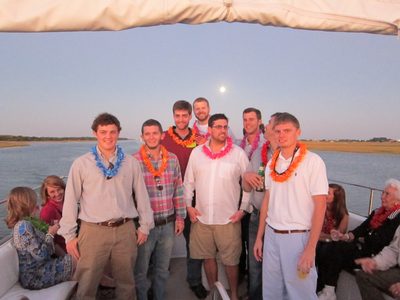 All the groomsmen plus the groom (Checked shirt). ...