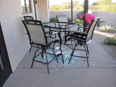 The remains of the fabulous dinner that went crashing to...