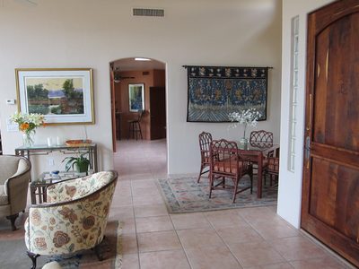 View towards the kitchen from the hall outside the family room.