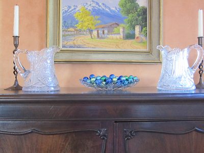 And a bowl of baubles on the china closet.  Will switch...
