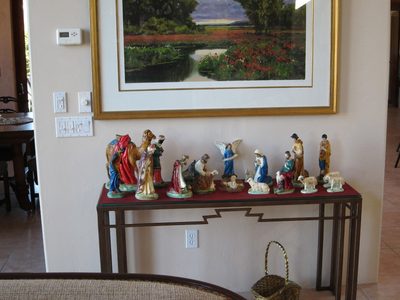 That table is 54" wide, but just barely holds it all. ...