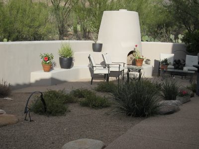 Our current seating by the kiva.  Not sure how we're...