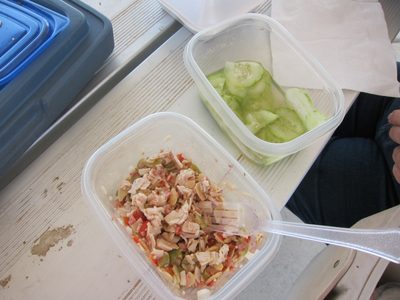 Our turkey salad and cucumbers looking a little worse...