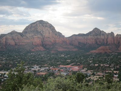 Thunder Mountain looming over Sedona as seen from our balcony.