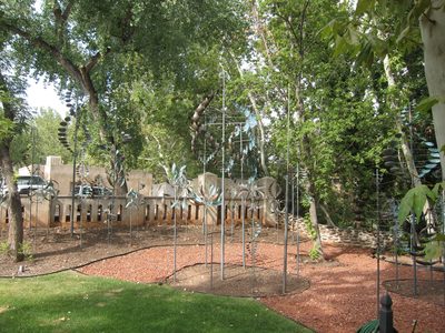 A garden of wind sculptures by Lyman Whitaker outside a...