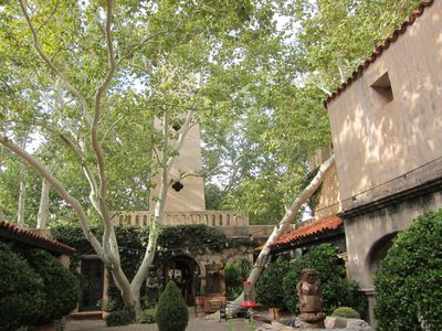 The campanile in Tlaquepaque.  The Arizona sycamores are...