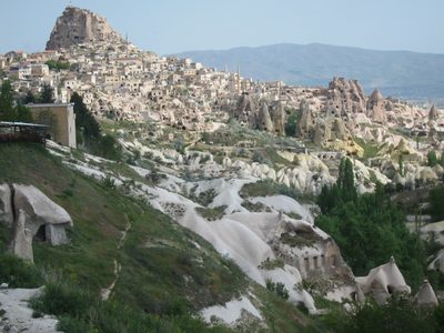 The village of Uchisar as seen from "Pigeon Valley". ...
