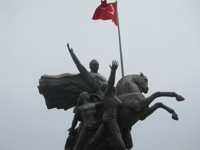 A fairly typical statue of Ataturk leading the fight for...