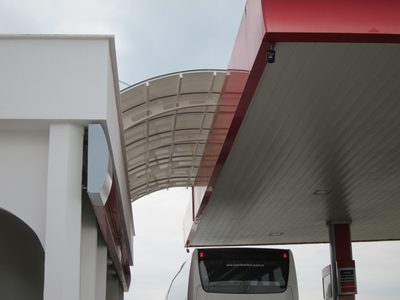 Peter was intrigued with the gas station construction...