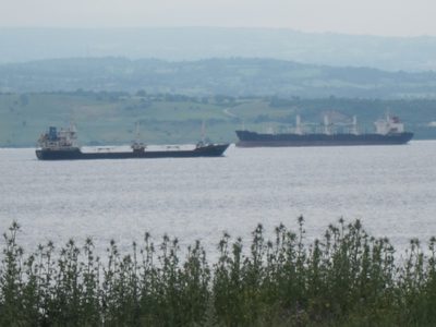 Two ships crossing in the Dardanelles - a strait between...