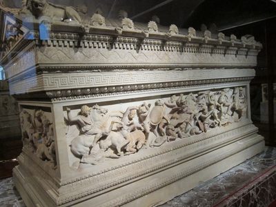 The sarcophagus of Alexander the Great with some of his...