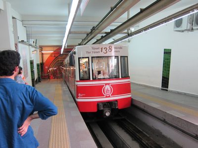 The funicular at the bottom of Istiklal which runs back...