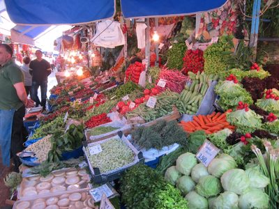 A greengrocer in Ortokay.  Love the radishes arranged...