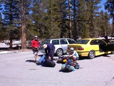 John, Trevor and Rachel sort gear before attempted...