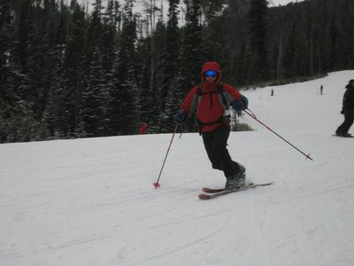 John on Mr. K (a green circle) at Big Sky.  Skiing with...